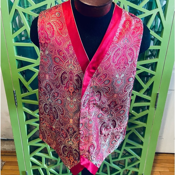 NEW! Beautiful Asian Paisley Print Fully REVERSIBLE Satin Vest - 2xl - Picture 2 of 7